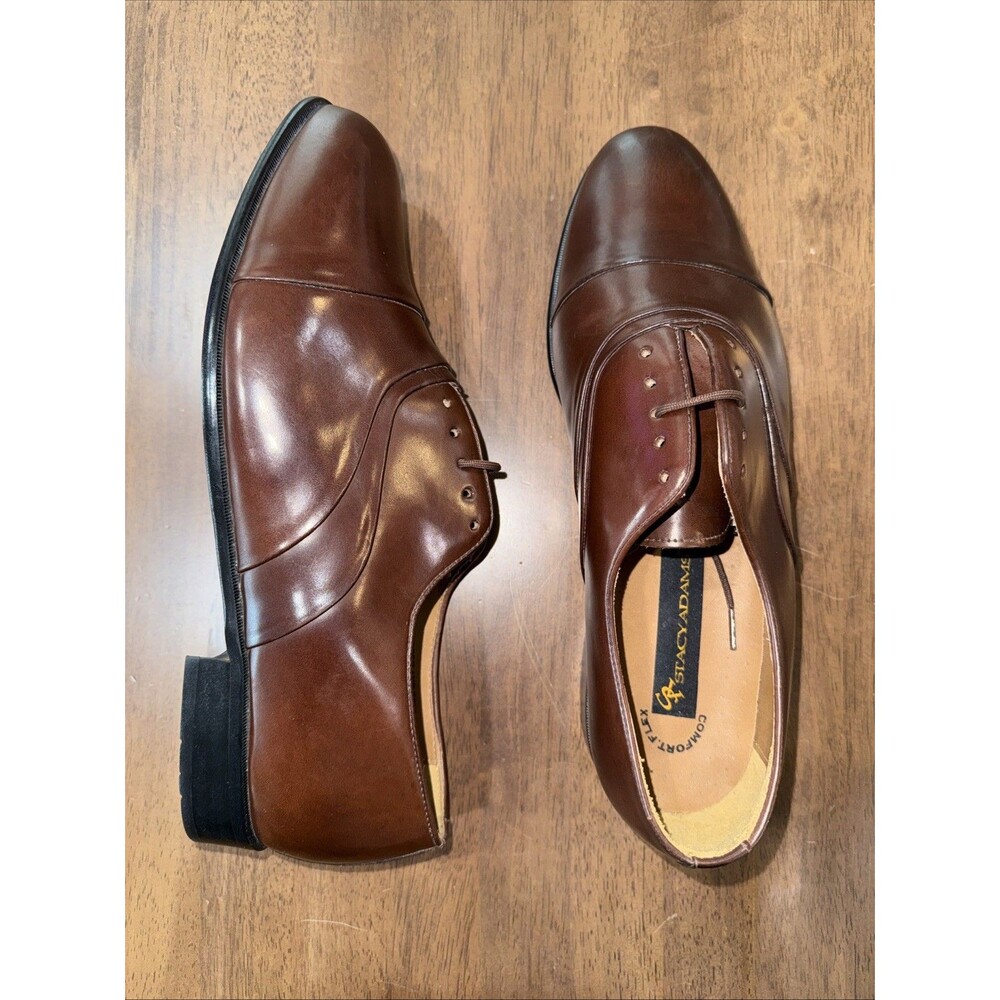 Stacy Adams Cap Toe Oxford Brown Leather Dress Shoes Men's 12W Wide Brazil NWOB